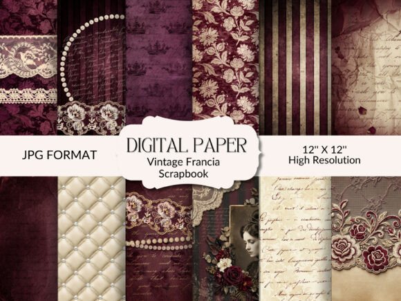 Download Vintage Burgundy Cream Scrapbook Paper - Vintage Collection