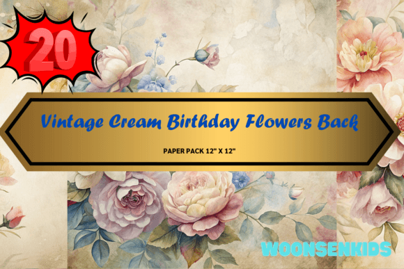 Download 20 Vintage Cream Birthday Flowers Background Watercolor Png Kdp Digital Paper - Vintage Collection